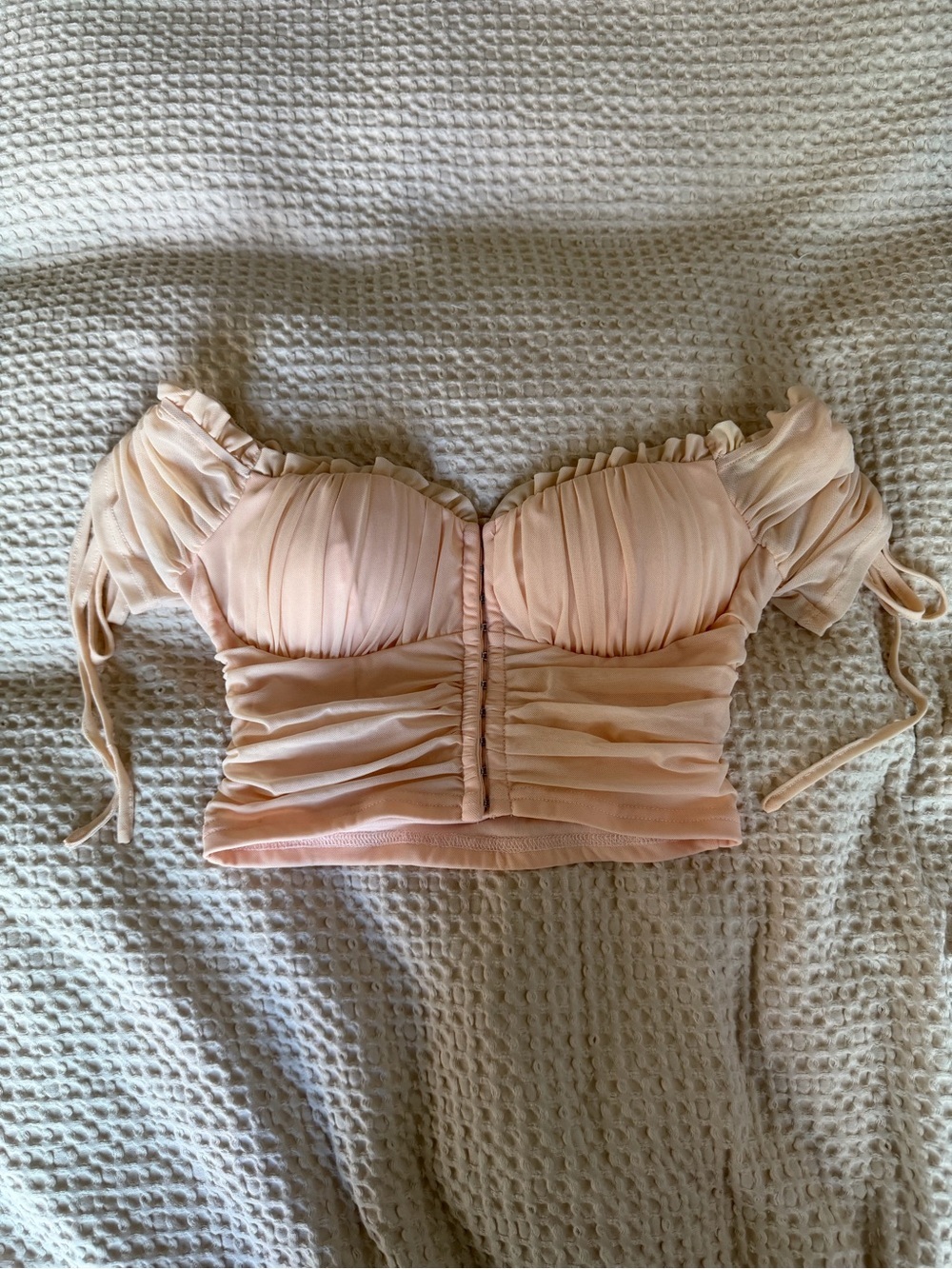 Privy Blush Pink Ruched Off-Shoulder Crop Top